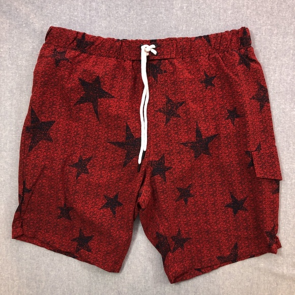 8" No Retreat Red Navy Star Print Swim Trunk S M - Picture 3 of 7